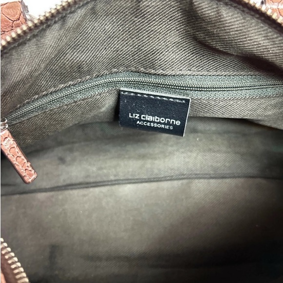 Vintage LIZ CLAIBORNE Brown Faux Croc PVC Satchel Baguette Purse Handbag - Picture 5 of 7